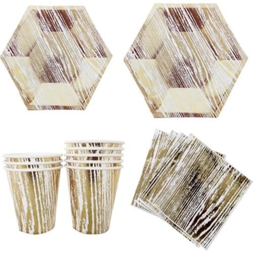Hexagon Paper Plate Disposable Gold Foil Cups Cocktail Napkins Tableware for Birthday Baby Shower Wedding Decoration