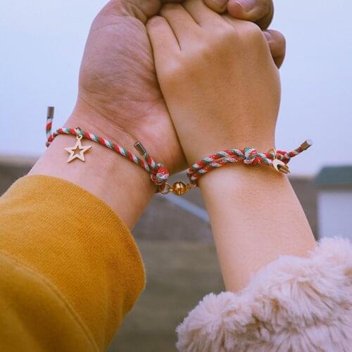 2Pcs/Set Steel O-Shaped Magnet Adjustable Bracelet for Couple Stainless Steel Charm Attractive Men and Women Valentine'Day Gifts