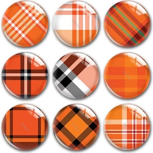 Handmade Buffalo Plaid Orange Pumpkin Autumn Round Photo Glass Cabochons Demo Flat Back DIY Jewelry Making Findings Accessory