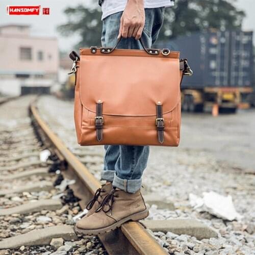 Retro Mens Bag Business Briefcase Casual Male School Handbag Laptop Shoulder Messenger Bags Design First Layer Cowhide Original