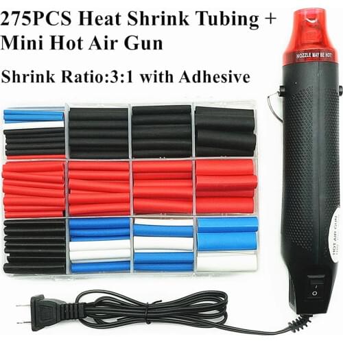 Heat Air Gun and Polyolefin Heat Shrink Tubing Glue inside Assortment with Adhesive Wire Cable Sleeve Kit Can Drop Shopping