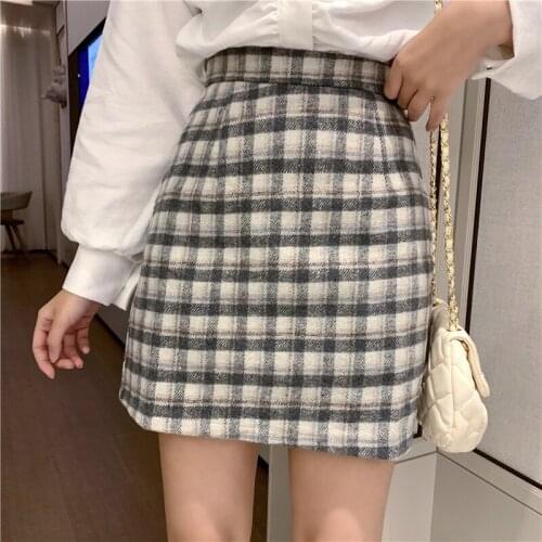 Spring and Autumn New Fashion High Waist Skirt Womens Plaid Retro All-around A-line Short Skirt Show Thin Package Hip Skirt