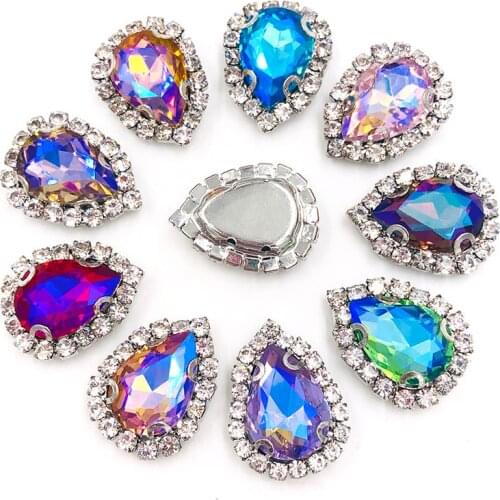 Teardrop shape sliver sewing setting glass crystal button Rhinestones for clothing jewelry hair clips wedding dress