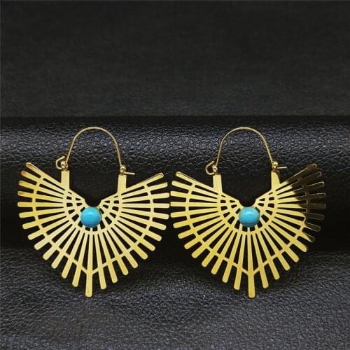 2021 Stone Stainless Steel India Bohemia Flower Hoop Earing for Women Gold Color Dangle Earings Jewelry hoop earring EXS01