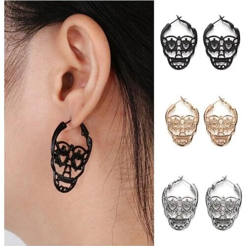 1 Pair Vintage Punk Gothic Skull Earrings Textured STextured Kull Bones Earrings Women Skeleton Stud Earings
