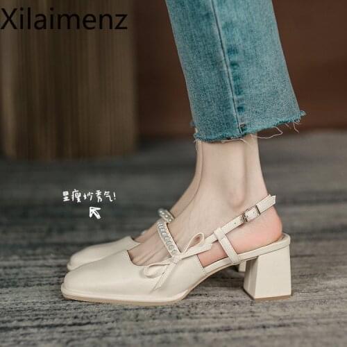 Summer Chic High Heel Sexy Ladies Sandals Side Knot Faux Pearl Fashion Women Pumps Open Back Heel Female Shoes
