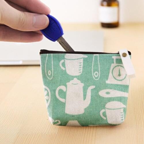 Korean Style Women Mini Money Wallet Girl Students Cartoon Linen Card Holder Mini Coin Bag Lovely Zipper Keychain Clutch Purse