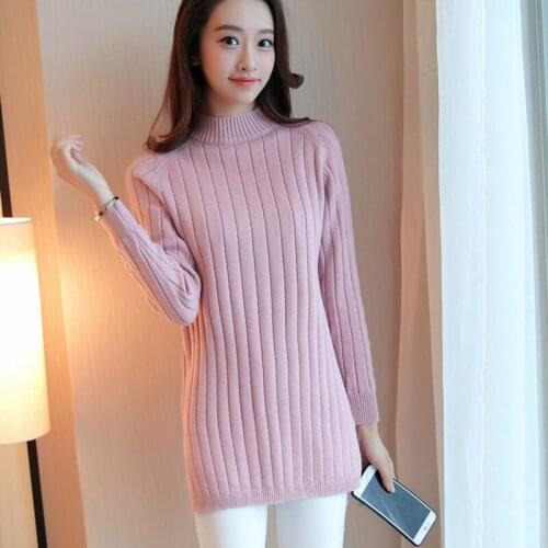 2021 Fashion Spring Women Sweater Pullover Warm Female Pink Half turtleneck Pullover Long Sleeve Knitted Sweater Sueter Feminino