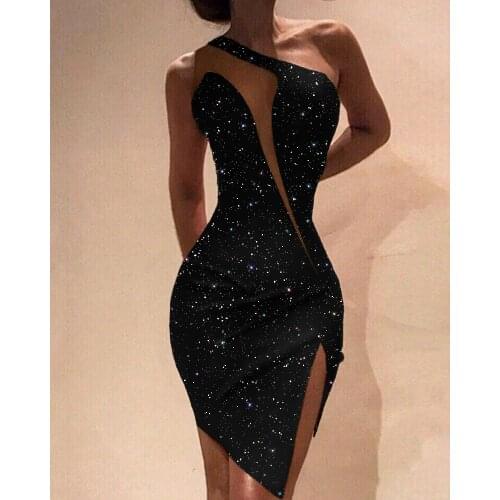 Autumn Women Glitter Cut Out Sleeveless Backless Slit Sequins Party Mini Bodycon Sexy Dress 2021 New Year Club Wear Vestidos