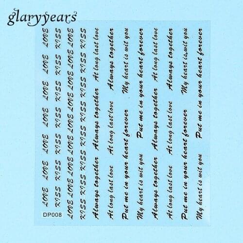 1 Sheet 3D Love Kiss English Letter Pattern Design Black Gold Nail Sticker Nail Art Manicures Tool Decoration DP008 Nail Sticker