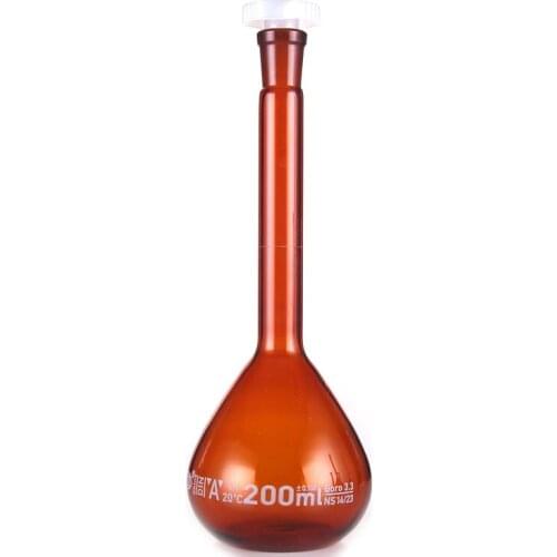 200ml Brown Lab Borosilicate Glass Volumetric Flask with plastic Stopper Office Lab Chemistry Clear Glassware Supply