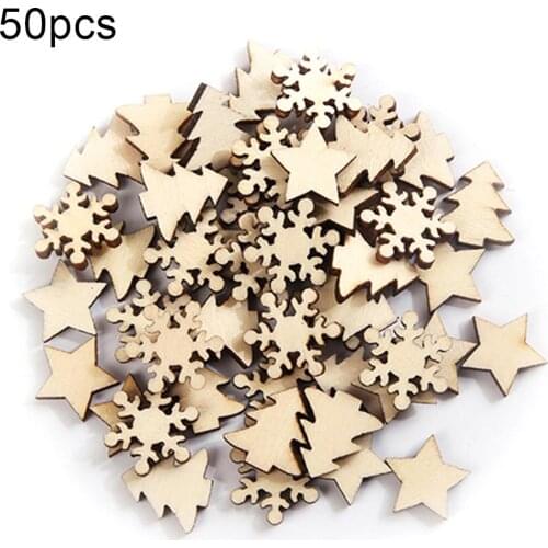 2021 Christmas decoration50Pcs Christmas DIY Wooden Star Tree Snowflake Crafts Scrapbooking Christmas Party Wedding Decoration