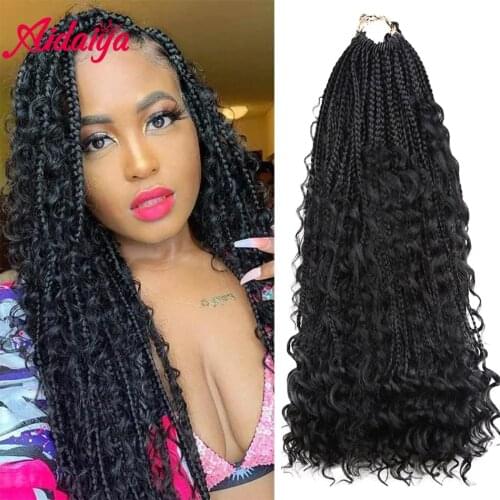 AIDAIYA Synthetic Goddess Box Braids Crochet Hair With Curly End Bohemian Air Box Braiding Hair Extensions Ombre Braiding Hair