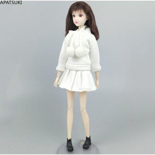 White Top Hoodies Sweatshirt Pleated Skirt Clothes Set for Barbie Doll Suit Outfits for 1/6 BJD Dolls Accessories DIY Toys