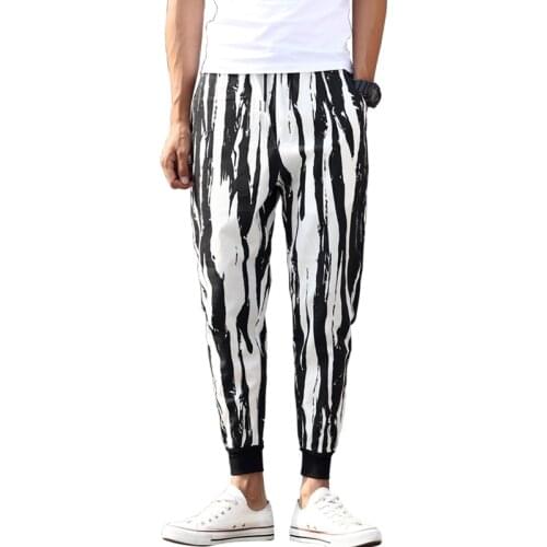 Black and white striped trousers summer mens casual lace-up harem pants all-match street casual pants men 2020 male trousers