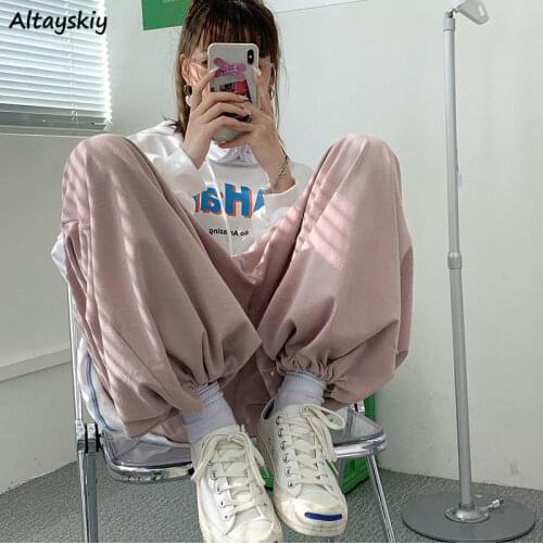 Casual Pants Women All-match Joggers Mujer 2020 Spring Pink Lovely Sweet Popular Oversized Female Trousers Pure Loose Straight