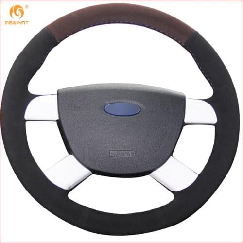 MEWANT Dark Brownness Black Suede Car Steering Wheel Cover for Ford Kuga 2008-2011 Focus 2 2005-2011 Interior Accessories Parts
