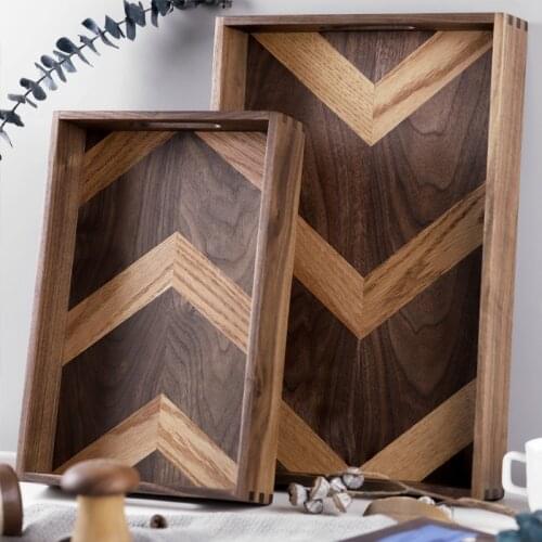 Black walnut oak collage pallet solid wood tenon and tenon structure rectangular tea snack fruit end plate