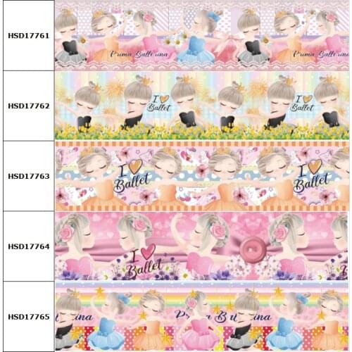HSDCraft 25MM 38MM New Fashion I Love Ballet for Dancer Girl Heat Transfer Printed Grosgrain Ribbon for Diy Hair Bow 10 Yards