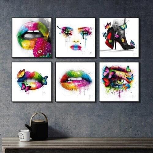 Watercolor Painting Creative Design Butterfly and High Heels Lips Color Color Mural Decoration Painting Beauty Salon Nail Poster