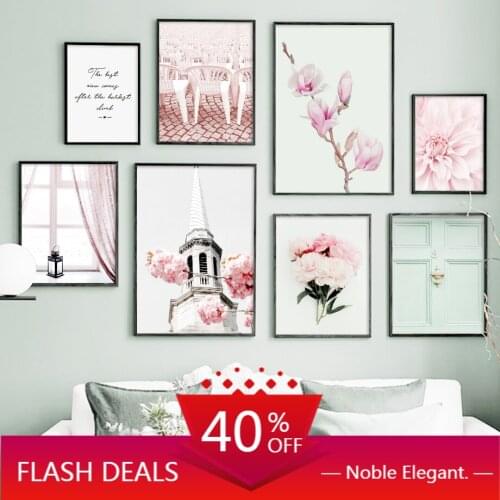Canvas Painting Paris Tower Chair Magnolia Carnation Flower Door Nordic Posters And Print Wall Art Wall Pictures For Living Room