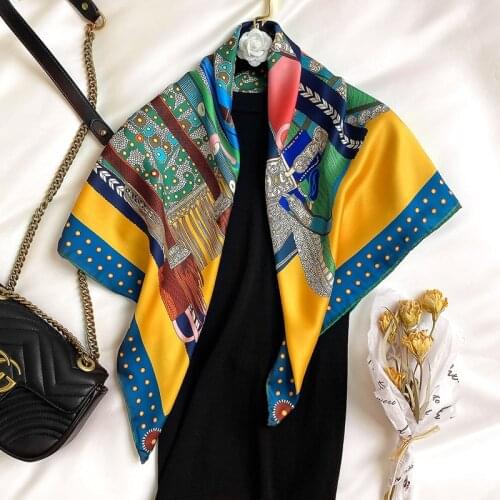 KOI LEAPING new urban fashion temperament 90 graffiti large square scarf female handmade twill silk scarf dual-use shawl