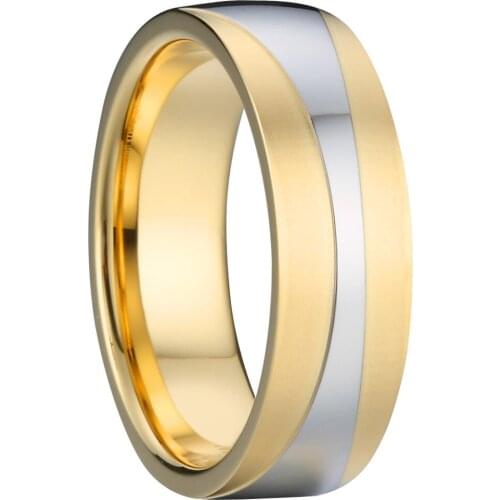 Classic two tone mens wedding band golden rings for men male titanium steel jewelry fashion finger ring man anniversary gift