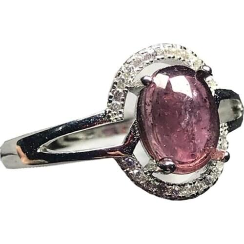 9x7mm Genuine Natural Pink Tourmaline Quartz Ring Jewelry For Woman Lady Man Oval Beads Silver Gemstone Adjustable Ring AAAAA