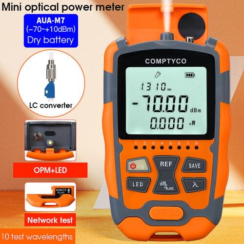 FTTH Mini Optical Power Meter AUA-G70A/50A OPM Fiber Optical Cable Tester -70dBm~+10dBm SC/FC/ST Universal Interface Connector
