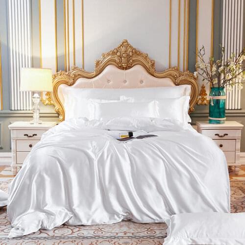 Cozy Polyester Satin Bedding Set Faux-silk Summer Soft Duvet Cover Bed Sheet Pillowcases Set EU US Queen King Size Bed Set