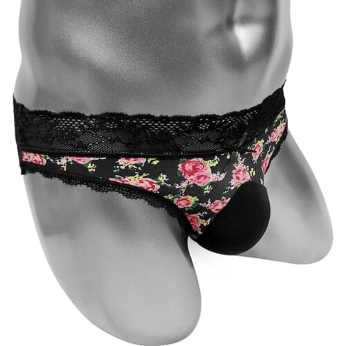 Floral Lace Sissy Pouch Panties Vintage Mens Briefs Underwear Penis Bulge Pouch Sexy Lingerie Low Rise Fashion Adult Costume