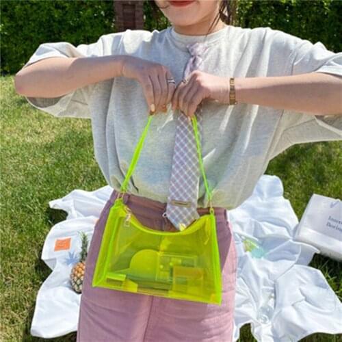 Summer 2021 personalized fashion handbags PVC transparent shoulder bag street fluorescent handbag beach travel underarm bag