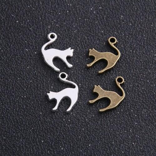 14pcs 13*19mm Fashion Antique Metal Zinc Alloy Mini Cat Charms Fit Small Jewelry Pendant Charms Making