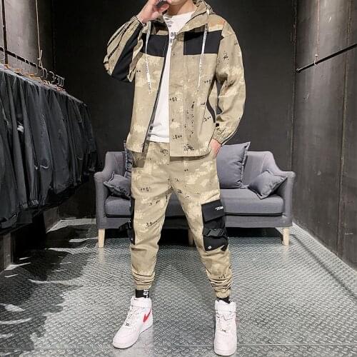 Men Fashion Camouflage Jackets with Pants Hoodies Plain Tracksuit Printed Hip Hop Jogging Homme Men Fashion Winter Sports Suit