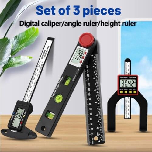 3-piece Set Digital Caliper Level and Angle Ruler Height Ruler Depth Ruler Multi-function Measuring Tool Woodworking Tool