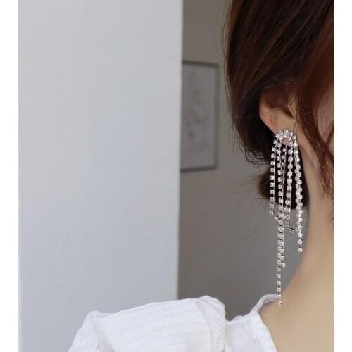 2020 New Trendy Womens Earrings Delicate Fully-jewelled Zircon Twinkling Tassels Dangle Drop Earrings For Women Brides Jewelry