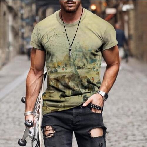 2021 New T-shirt Mens Popular Oil Painting Series T-shirt Digital Printing Summer Outdoor Party Wear Oversized T-shirt