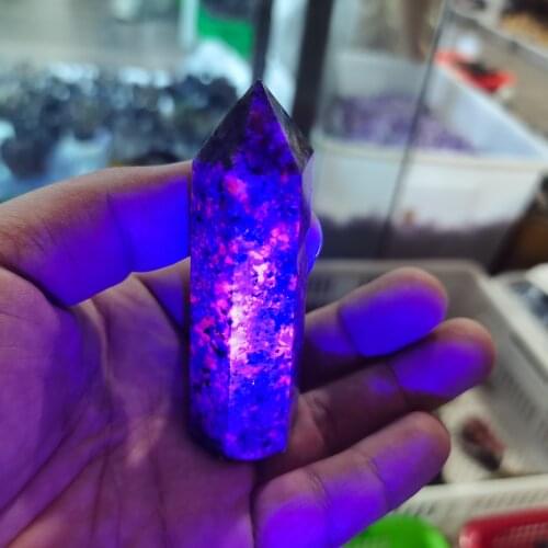 Natural Magic Flames Stone Syenite Clasts Containing Fluorescent Sodalite Under Ultraviolet Mineral Point Gemstones Collections
