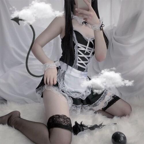 Dropshipping Gothic Erotic Role Play Uniform Costume Maid Dress Women Sexy Lingerie French Apron Cosplay Servant Lolita Dress