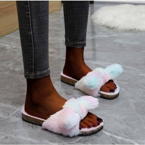 2020 autumn/winter plus size womens slippers flat bottom plus velvet leopard print color printing home non-slip women sandals