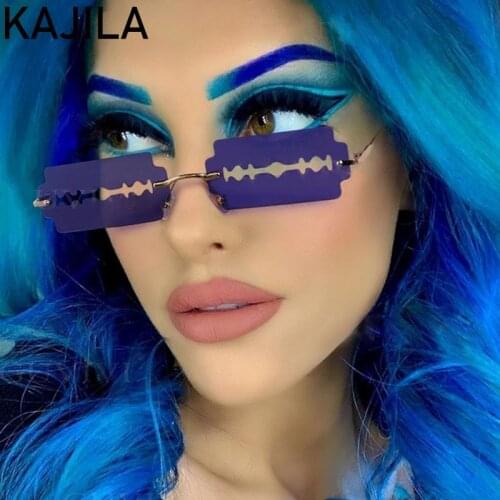Small Rectangle Rimless Sunglasses Women 2020 Fashion Blade Shape Vintage Hollow Steampunk Sun Glasses For Female Shades Okulary