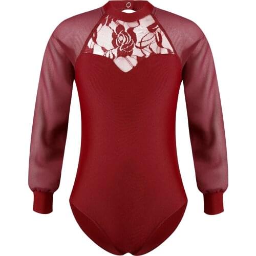 Ballet Leotard Costumes Girls Toddler Dance Leotards High Neck Mesh Sleeve Ballerina Lace Bodysuit Dancewear Gymnastics Leotards
