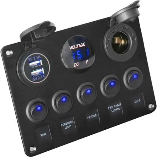 Waterproof Digital Voltmeter Dual USB Port 12V Outlet Combination Car Marine Boat LED Rocker Switch Panel