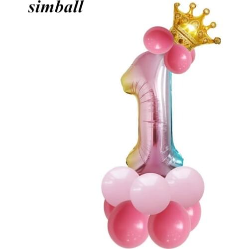 15pcs/set 32inch Rainbow Number Balloons With Gold Crown kids Birthday Party Foil Balloon Baby shower Party Decorations Globos