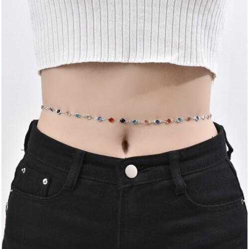 Gothic Punk Acrylic Bead Body Chain Alloy Waist Chain Bodychain Silver Color Female Sexy Summer Beach Jewelry