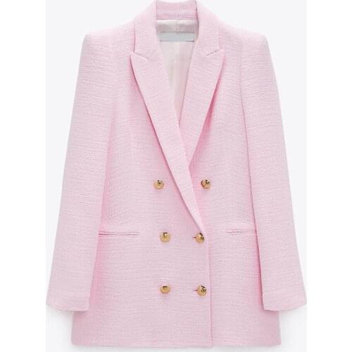 NEW 2021 Spring Autumn Women Fashion White Pink Tweed Blazers And Jackets Chic Button Office Suit Coat Ladies Elegant Outwear
