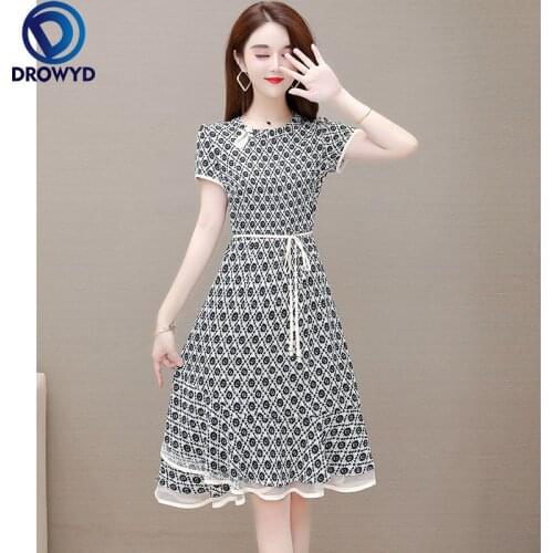 2021 New Fashion O-neck Short Sleeve High-End Mid-Length Lightweight Elegant Casual A Line Dress Women Clothes Summer Vestidos