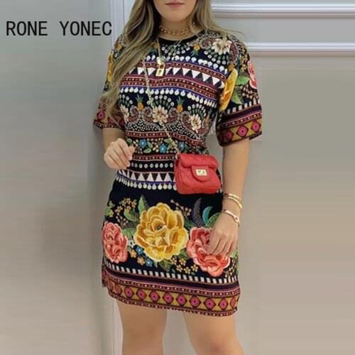 Women Tropical Print Short Sleeve Casual Dress Casual Mini Dress Vacation Dress 2021