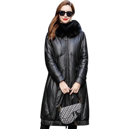 100% Real Sheepskin Coat Female Winter Jacket Women Long Natural Fox Fur Hooded Genuine Leather Jacket Montone Coats Hiver 091M