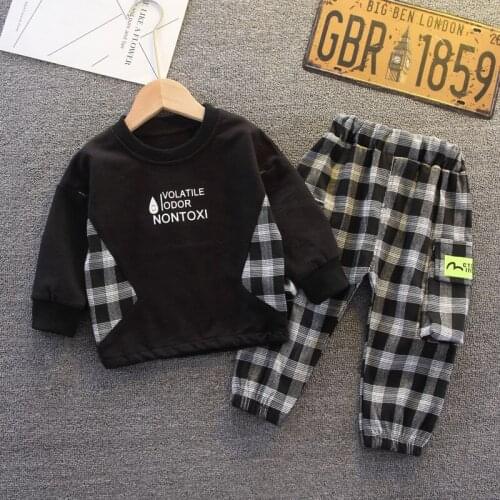 2021 Kids Boys Fashion Clothes Sets Spring Autumn Baby Girls Plaid Splicing Sweatershirt+Plaid Pants Baby 2pcs Casual Outfits